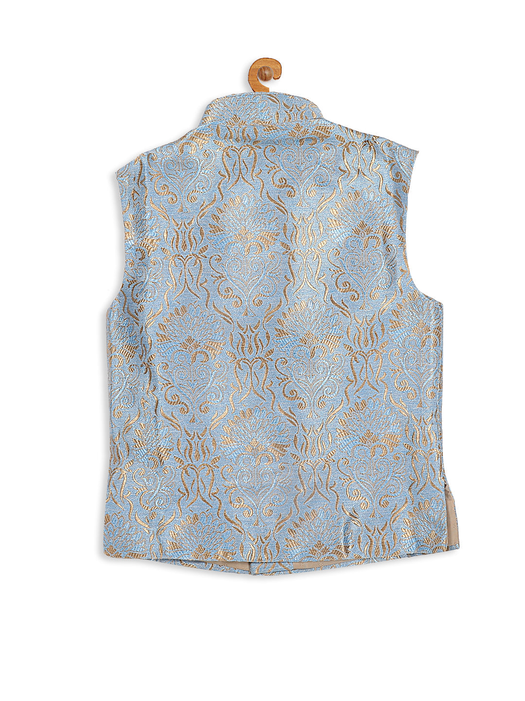 VASTRAMAY SISHU Boy's Grey & Gold -Colored Woven Design Nehru Jacket - qivii