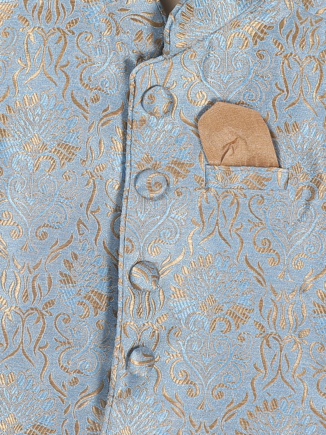 VASTRAMAY SISHU Boy's Grey & Gold -Colored Woven Design Nehru Jacket - qivii