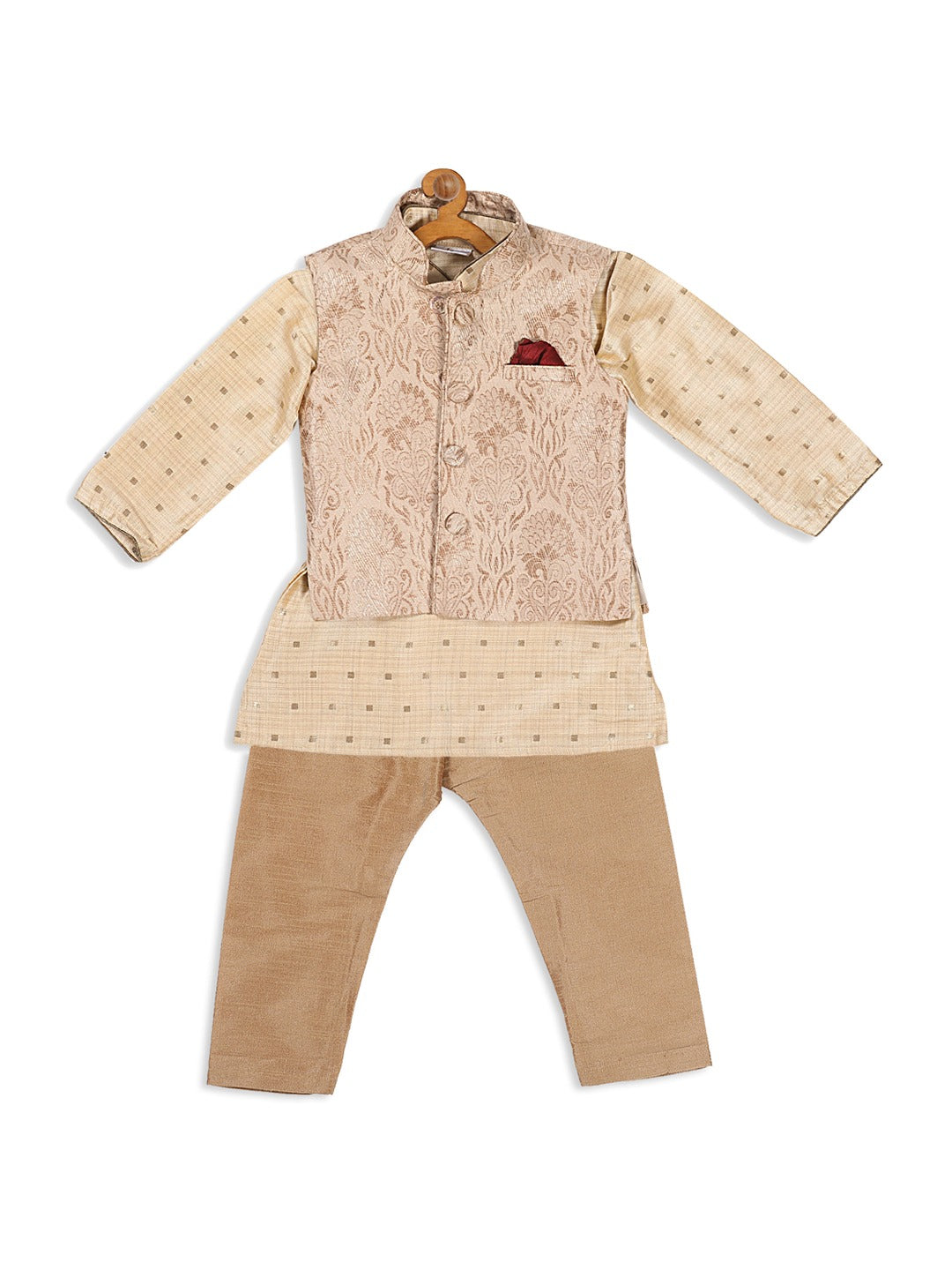 VASTRAMAY SISHU Boy's Beige Ethnic Motifs Printed Kurta with Pyjamas - qivii