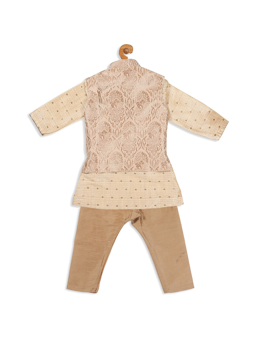 VASTRAMAY SISHU Boy's Beige Ethnic Motifs Printed Kurta with Pyjamas - qivii