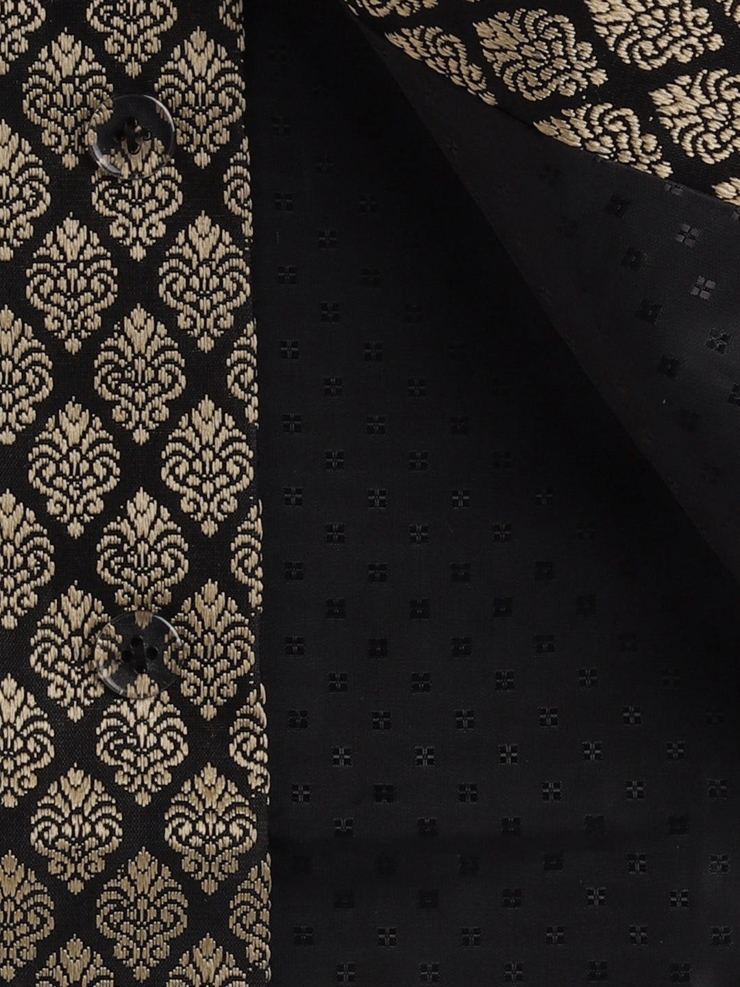 VASTRAMAY SISHU Boy's Black and Gold Silk Blend Nehru Jacket - qivii