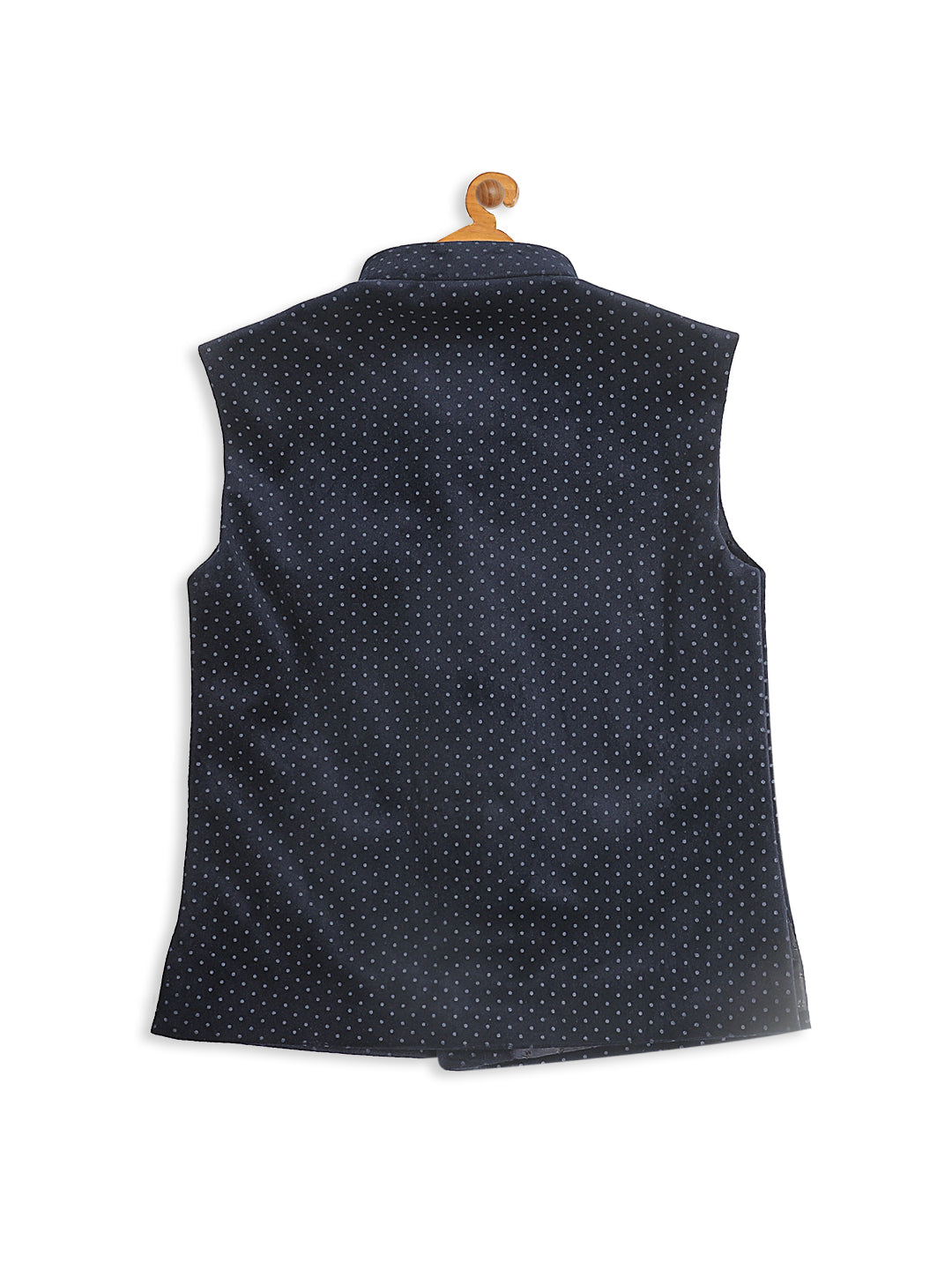 VASTRAMAY Boys Navy Blue & White Printed Velvet Nehru Jacket - qivii