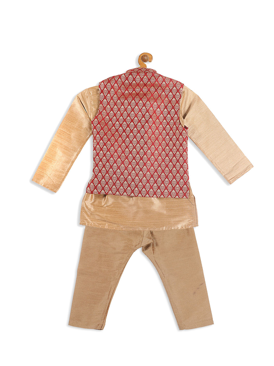 VASTRAMAY SISHU Boy's Maroon Jacket And Rose Gold Ethnic Kurta With Pyjama Set - qivii