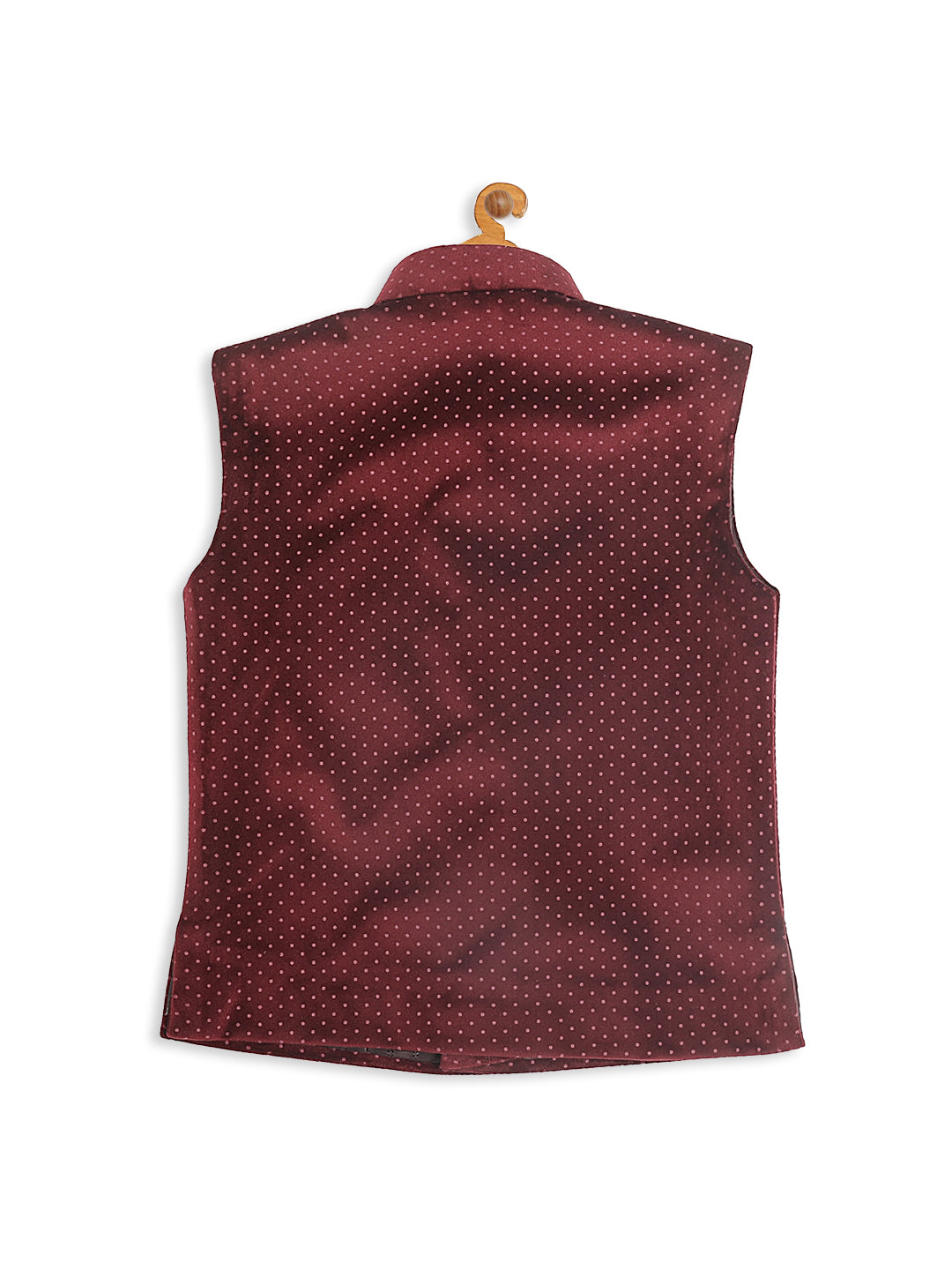VASTRAMAY SISHU Boys Maroon Polka Dots Print Velvet Nehru Jacket - qivii