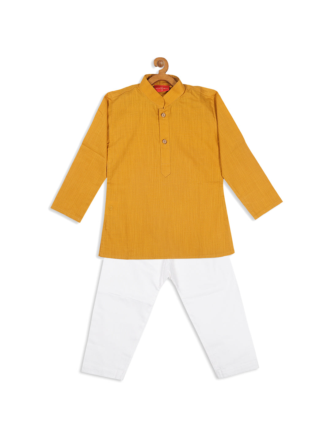 VASTRAMAY SISHU Boy's Mustard Yellow Kurta With White Pyjama Set - qivii