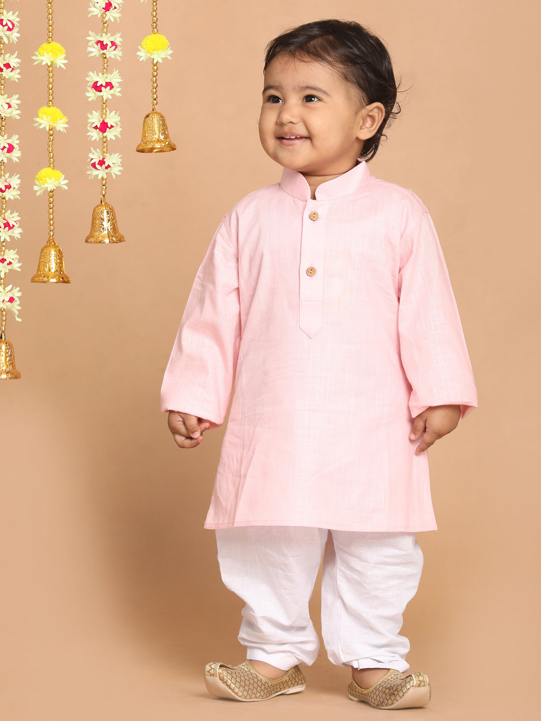 VASTRAMAY SISHU Boy's Pink solid Kurta With White Pyjama Set - qivii