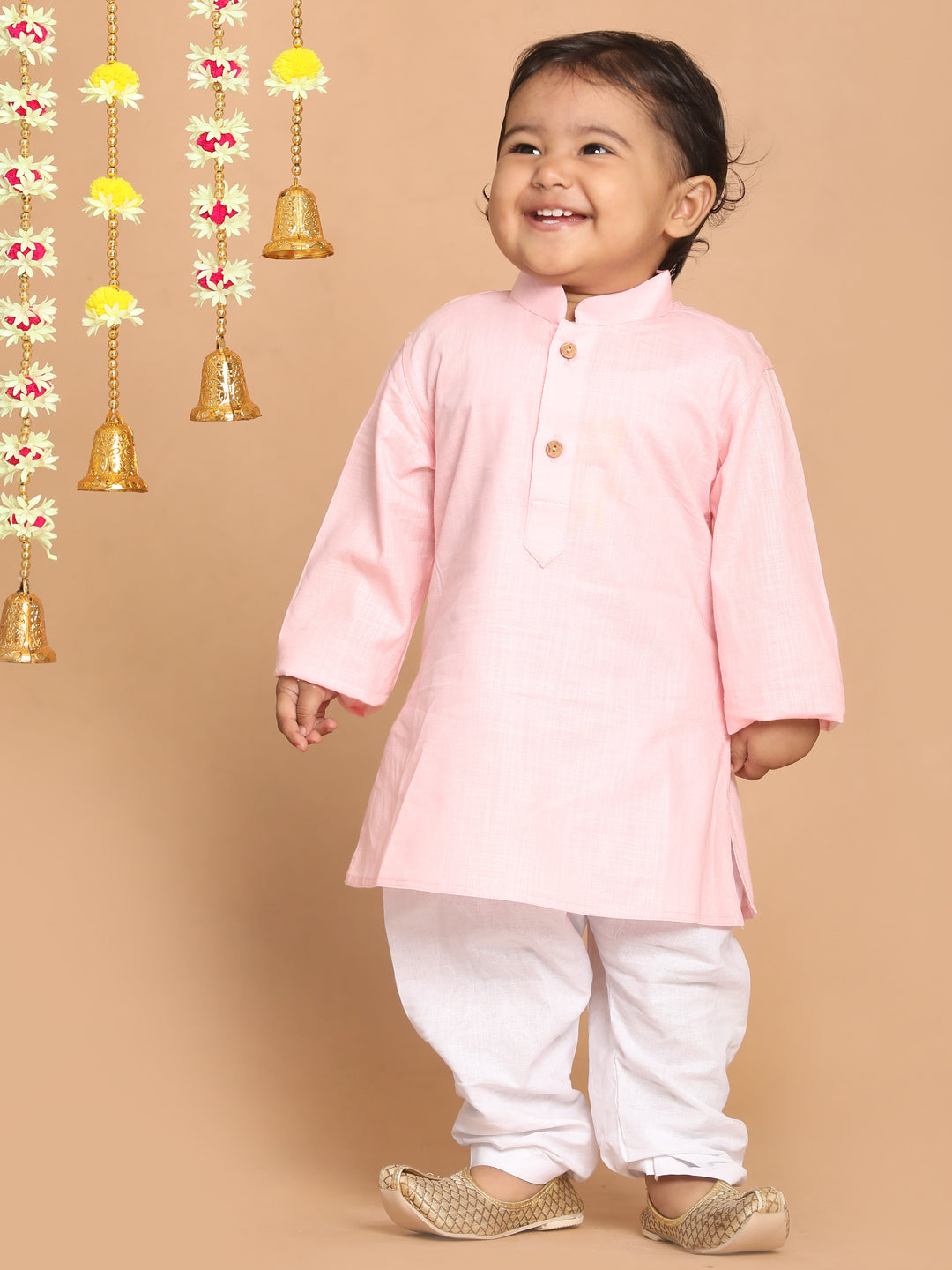 VASTRAMAY SISHU Boy's Pink solid Kurta With White Pyjama Set - qivii