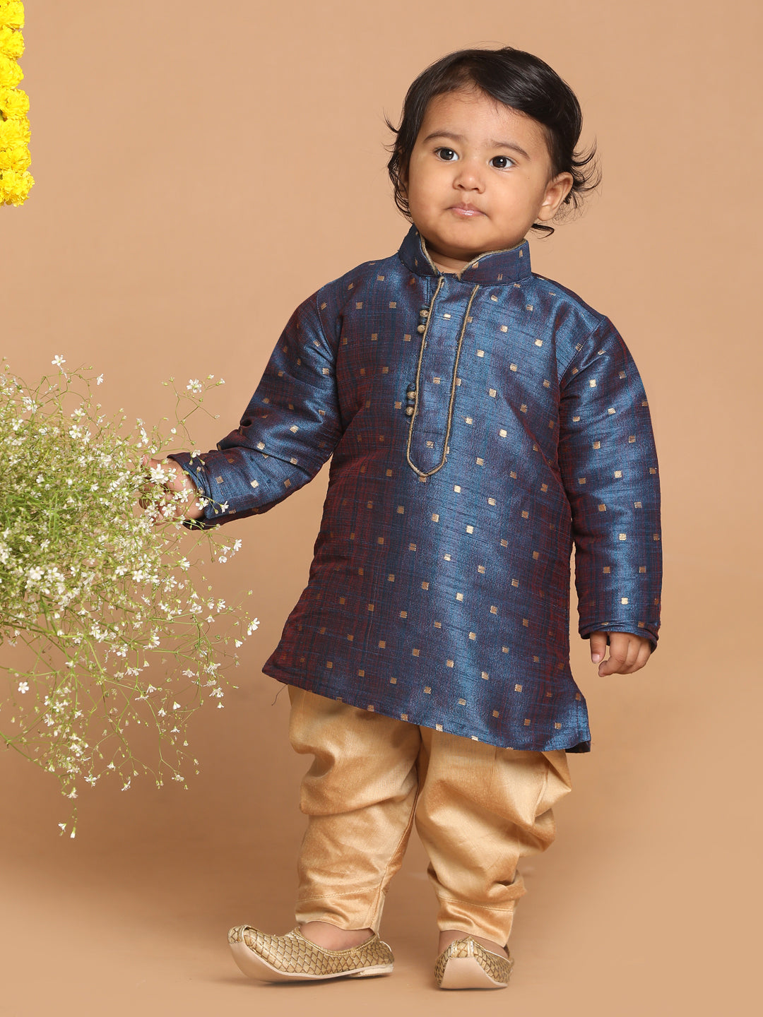 VASTRAMAY Boy's Blue Kurta with Dhoti Pant Set - qivii