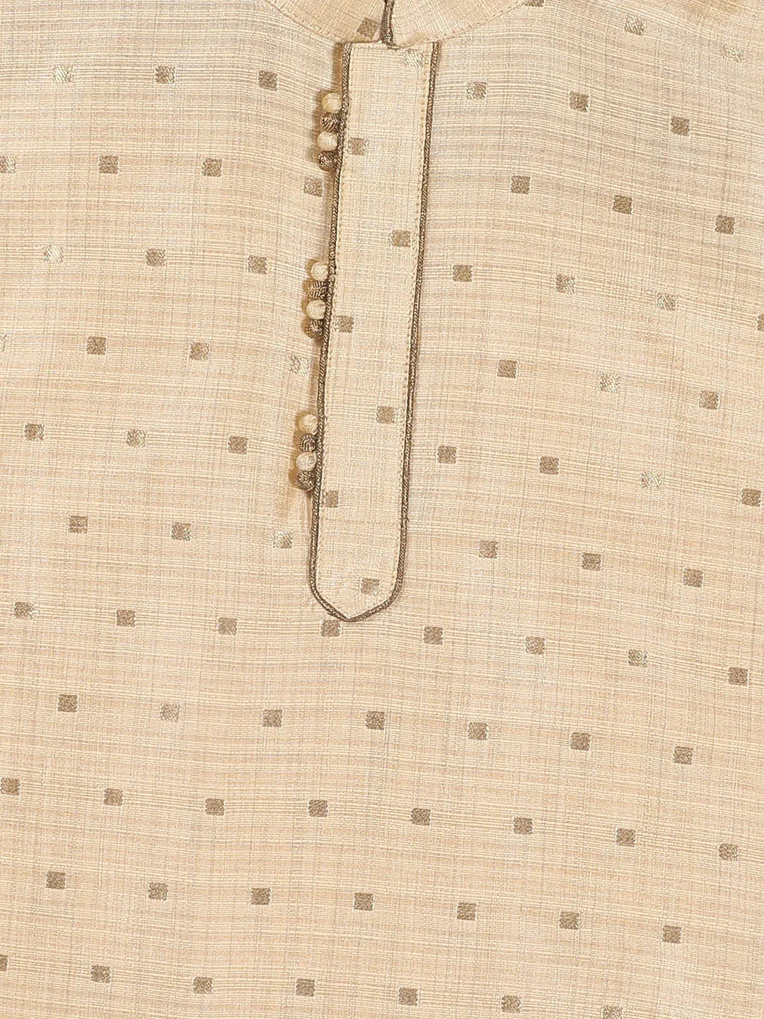 Boy's Gold Woven Design Kurta With Dhoti Set