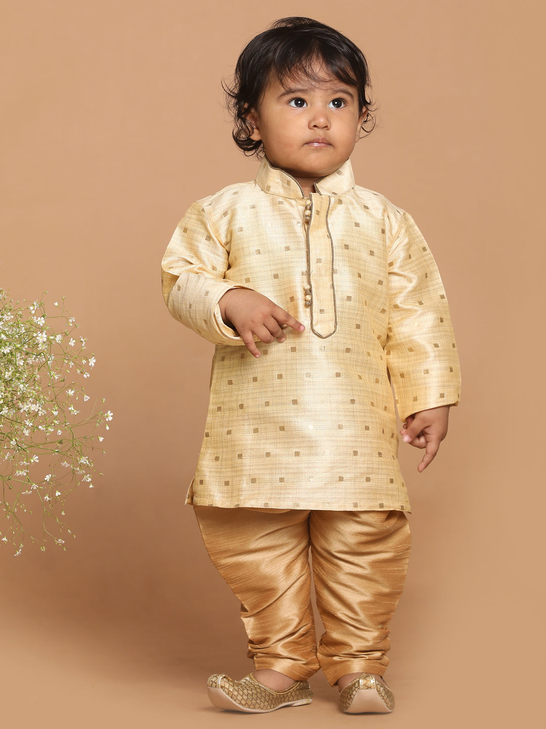 VASTRAMAY SISHU Boy's Gold-Toned Woven Kurta With Pyjama Set - qivii