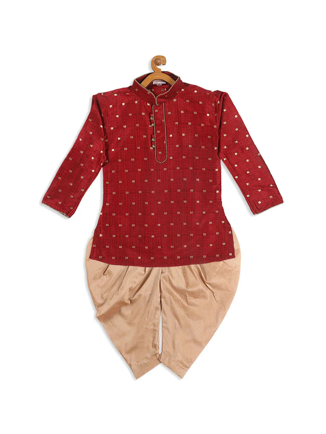 Boy's Maroon Kurta With Dhoti Pant Set