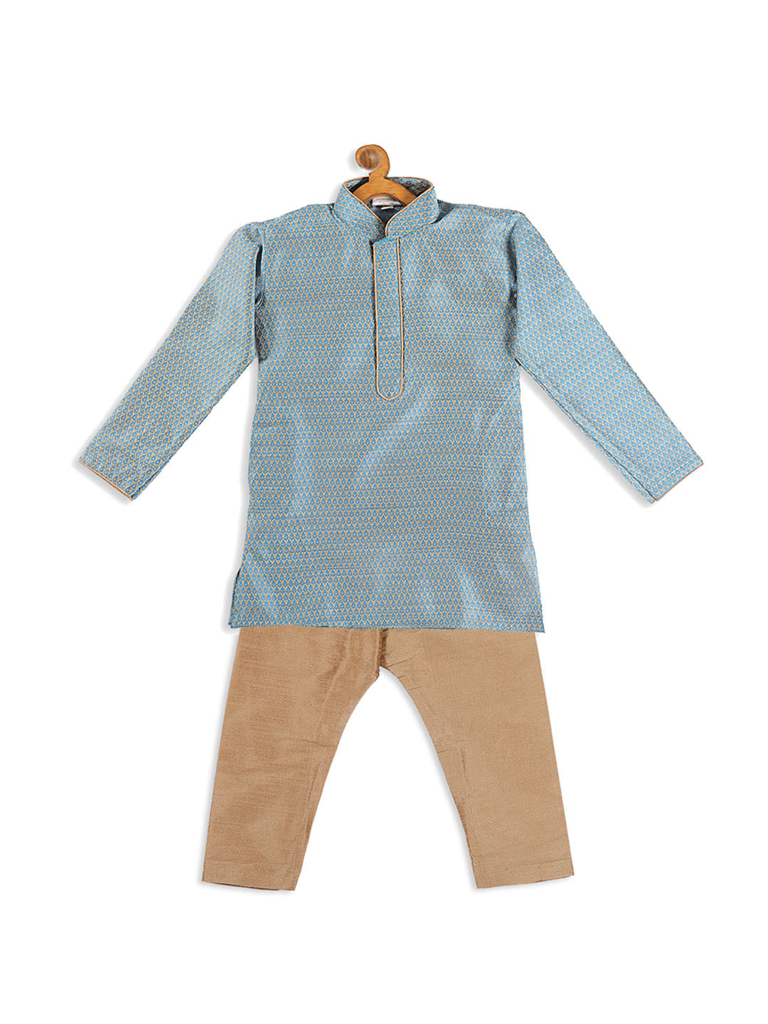 VASTRAMAY SISHU Boys Blue Woven Kurta With Rose Gold Pyjama Set - qivii