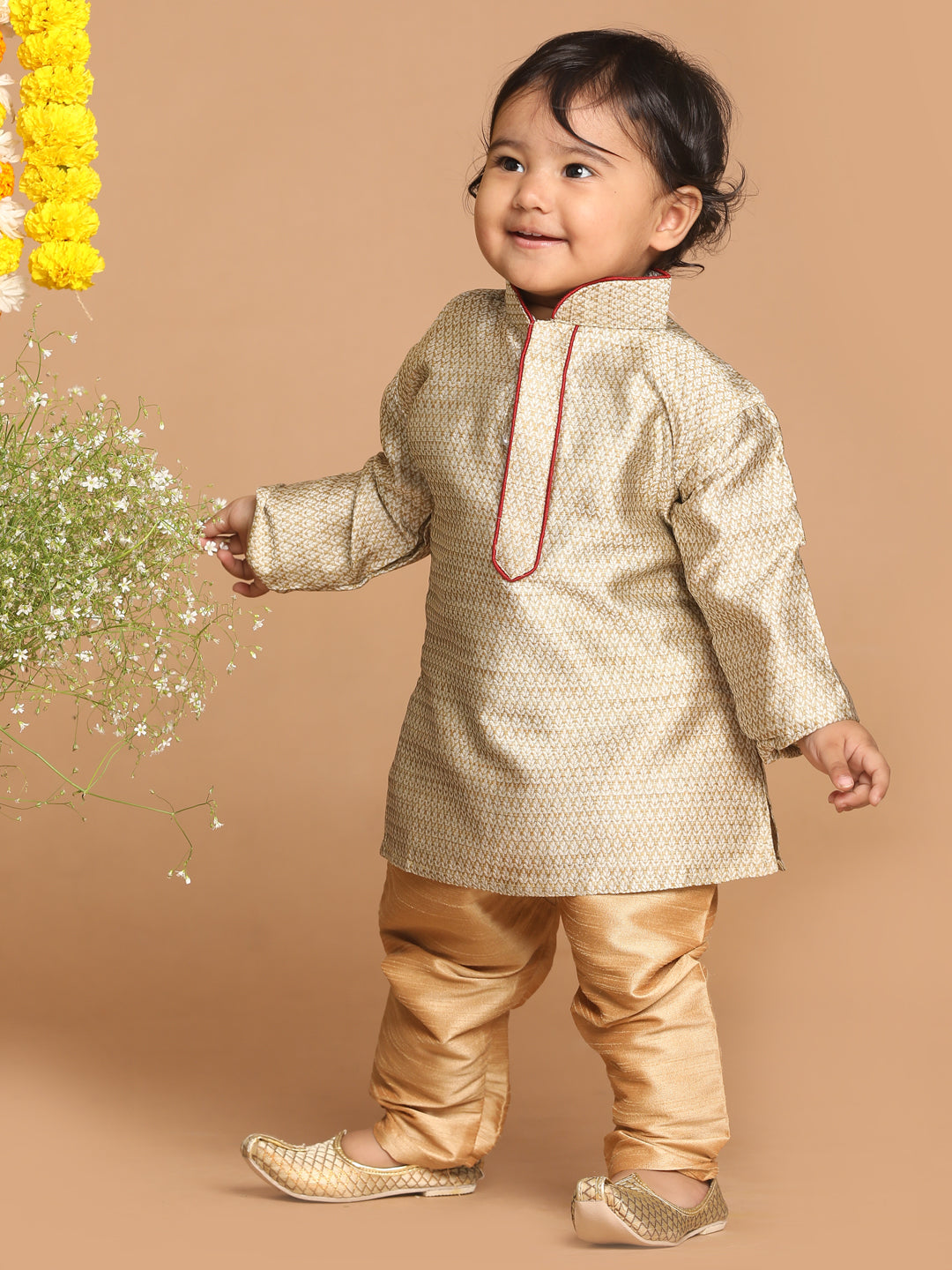 VASTRAMAY SISHU Boy's Beige Kurta With Pyjama Set - qivii