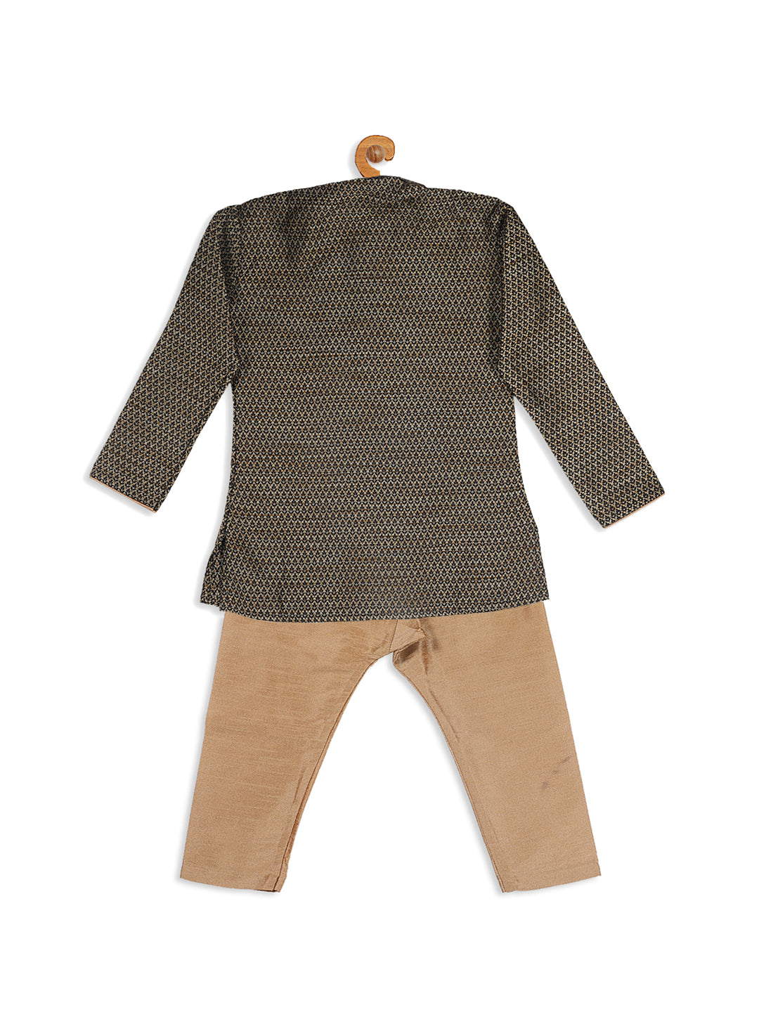 VASTRAMAY SISHU Boy's Black Woven Kurta And Rose Gold Pyjama Set - qivii