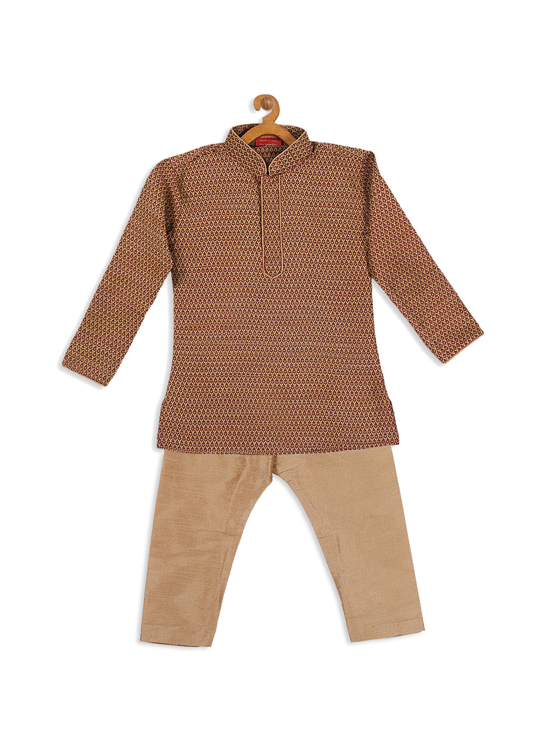 VASTRAMAY SISHU Boy's Maroon Woven Design Kurta With Rose Gold Pyjama Set - qivii