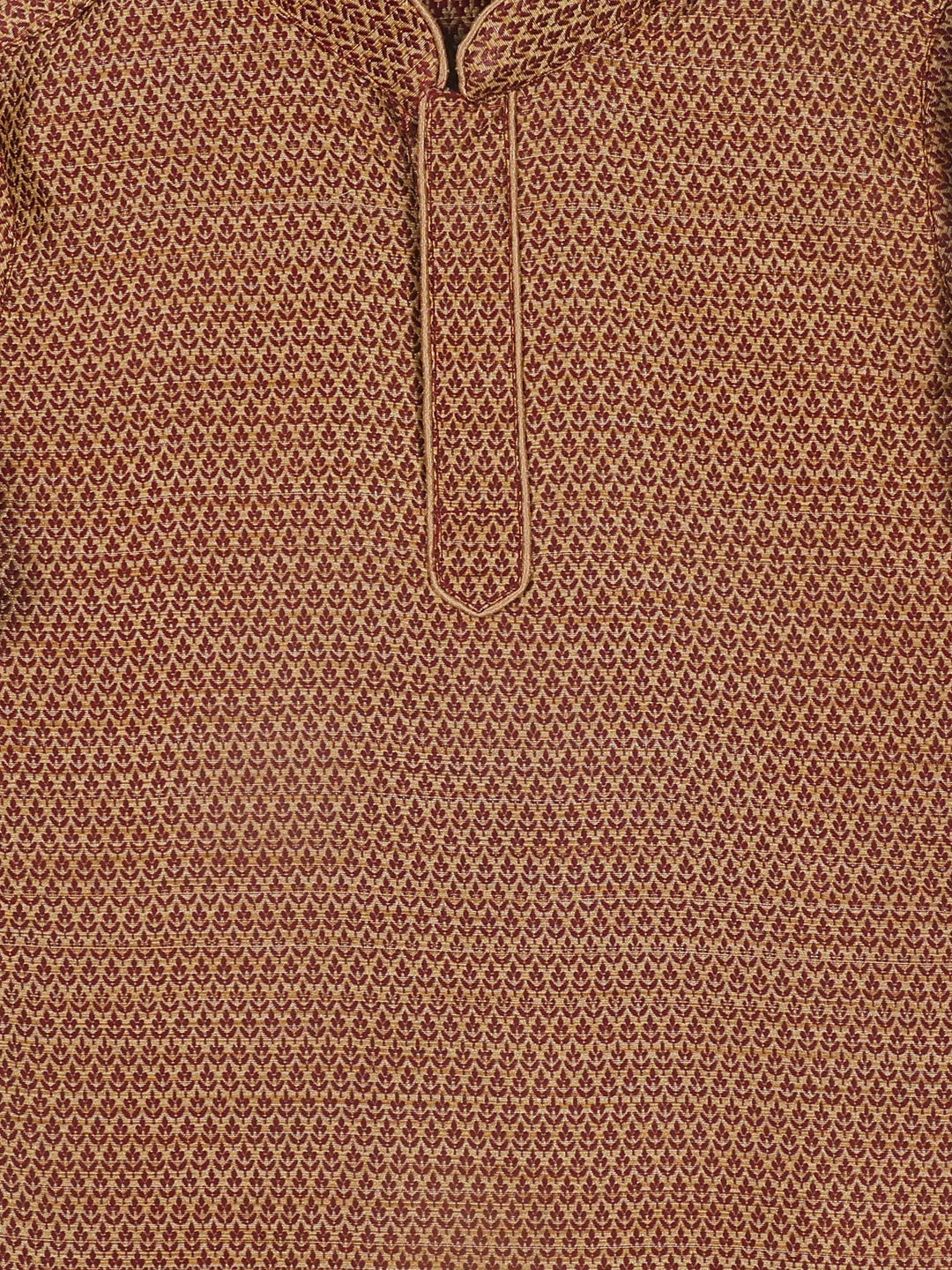 Sishu Boy's Maroon Woven Design Kurta With Rose Gold Pyjama Set