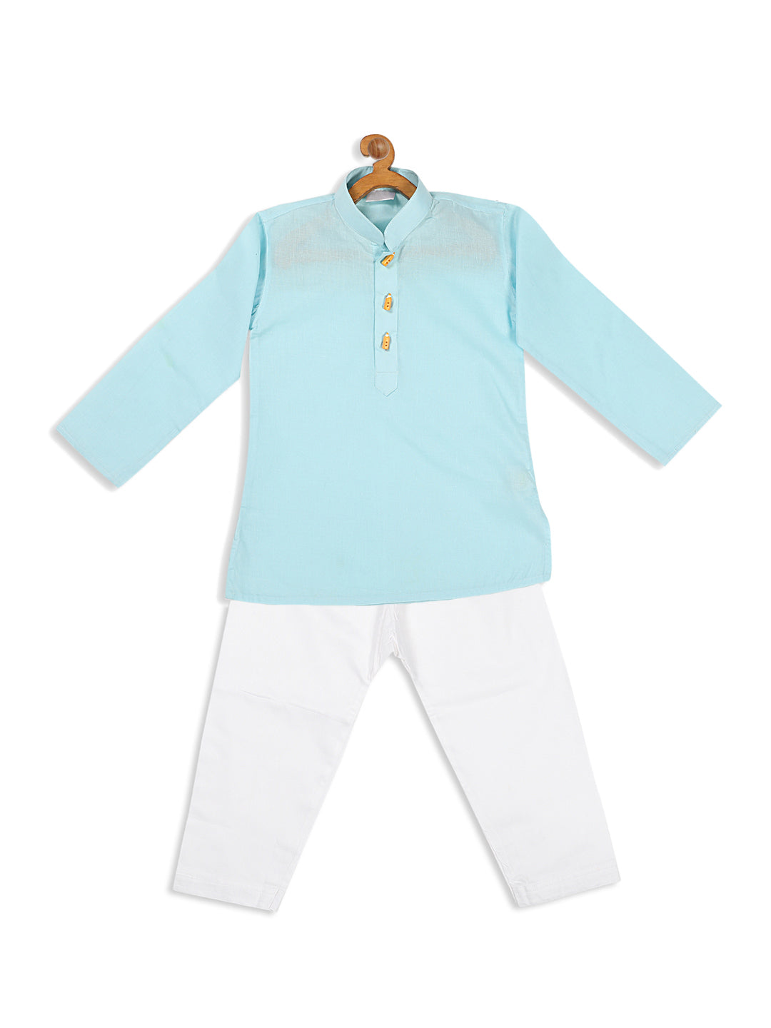 VASTRAMAY Boy's Aqua Blue Kurta With White Pyjama Set - qivii
