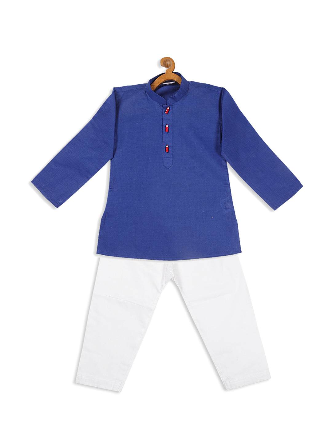 VASTRAMAY Boy's Blue Kurta With White Pyjama Set - qivii