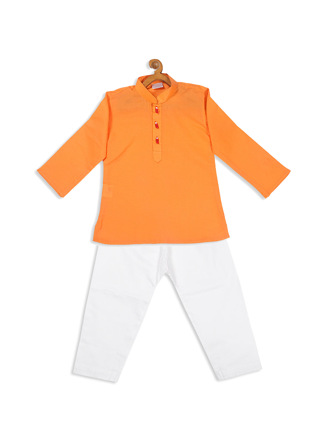 VASTRAMAY Boy's Orange Color Kurta With White Pyjama Set - qivii