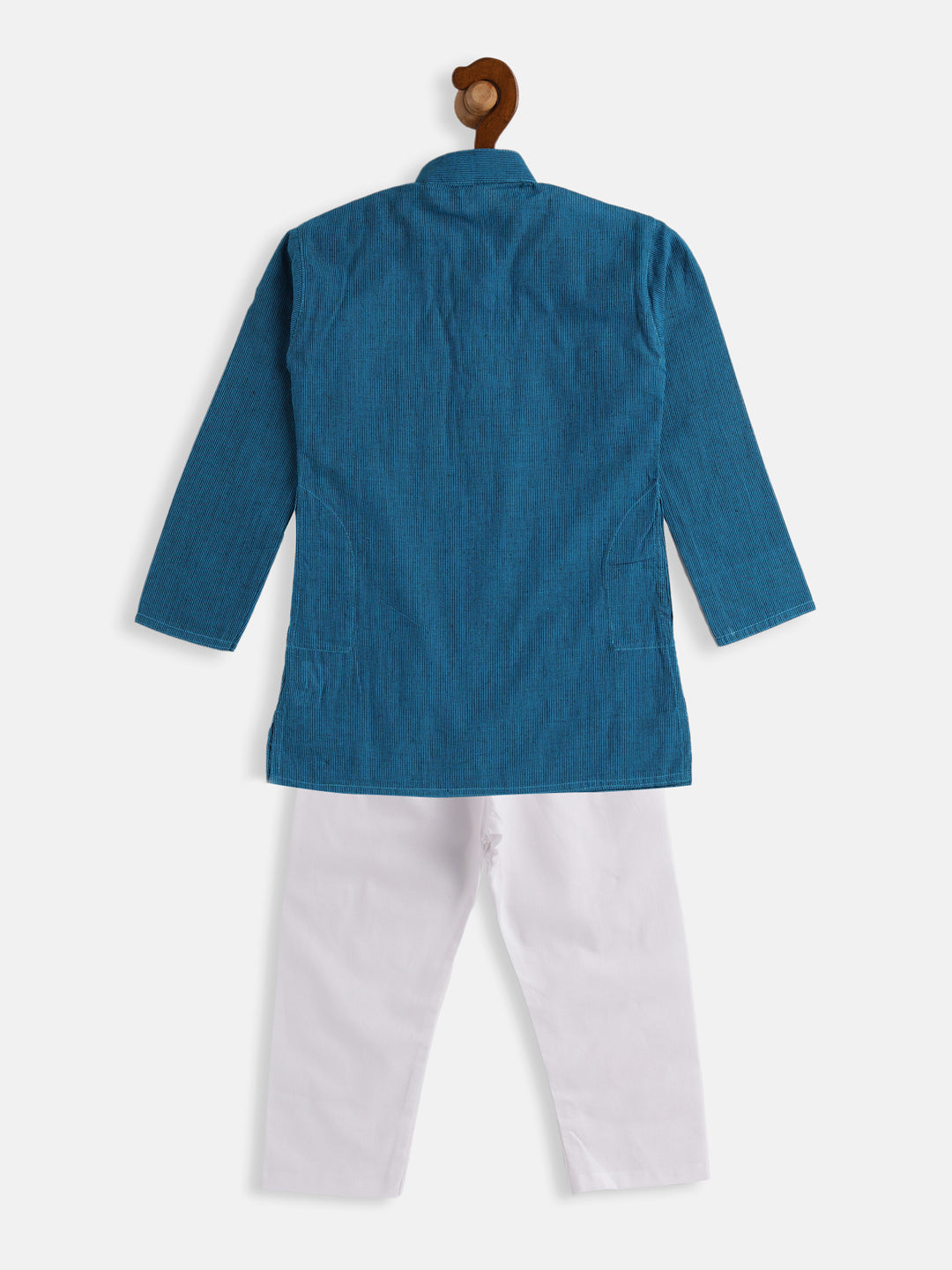 VASTRAMAY Boys Aqua Blue and White Pure Cotton Kurta Pyjama Set - qivii