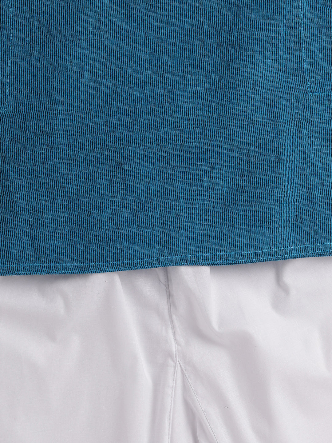 VASTRAMAY Boys Aqua Blue and White Pure Cotton Kurta Pyjama Set - qivii