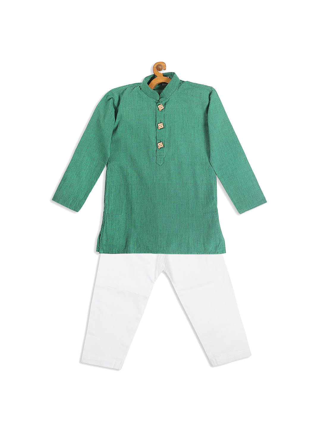 VASTRAMAY Boy's Green Striped Pure Cotton Kurta With Pyjama Set - qivii
