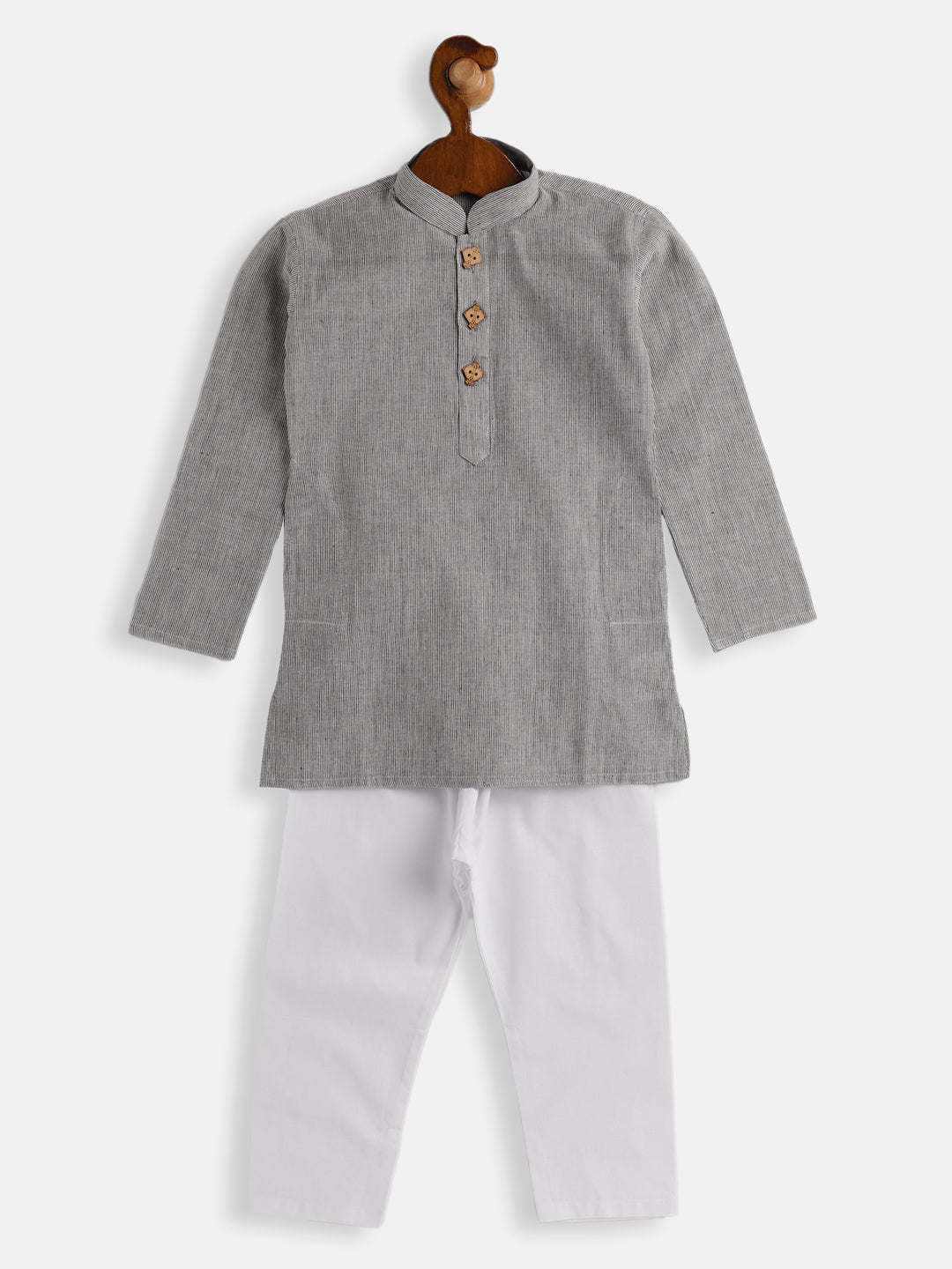 VASTRAMAY Boys Grey and White Pure Cotton Kurta Pyjama Set - qivii