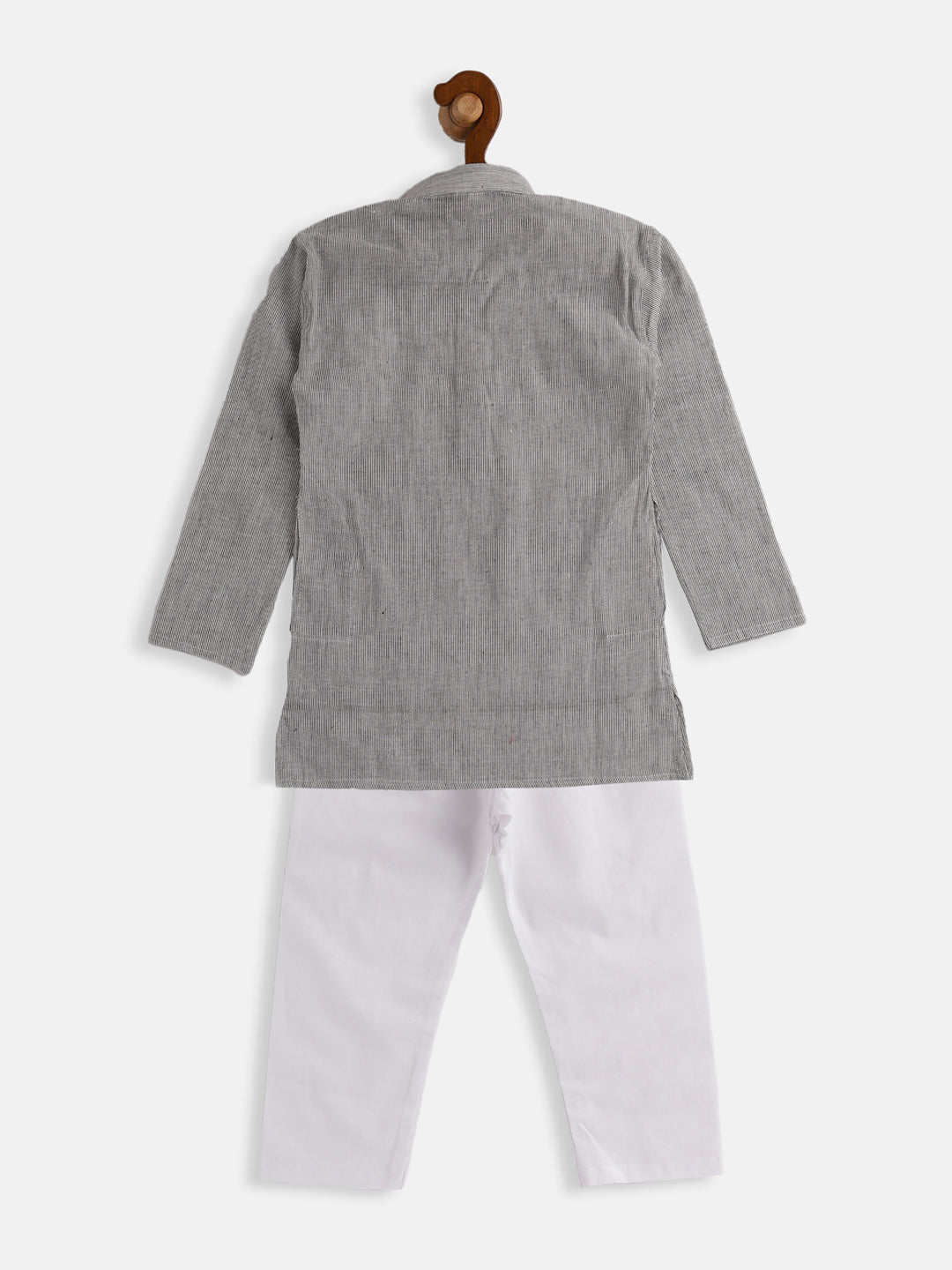 VASTRAMAY Boys Grey and White Pure Cotton Kurta Pyjama Set - qivii