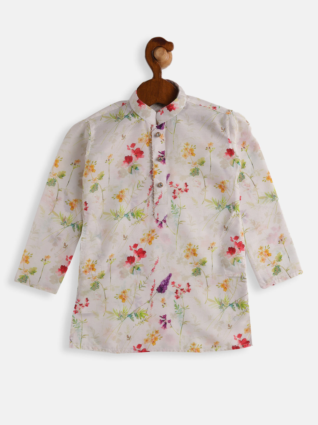 VASTRAMAY Boys Multicolor-Base-Cream Cotton Blend Kurta - qivii