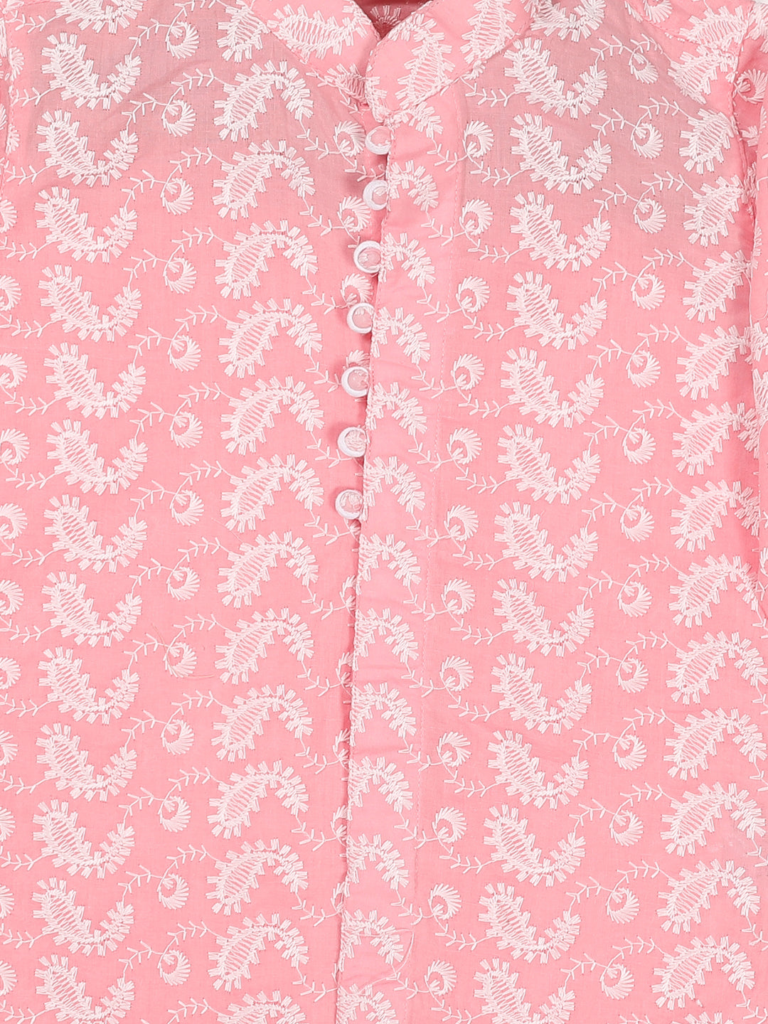 VASTRAMAY Boy's Pink Floral Chikankari Pure Cotton Kurta - qivii
