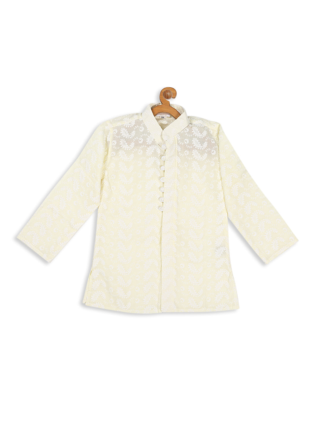 VASTRAMAY SISHU Boy's Yellow Chikankari Pure Cotton Kurta - qivii