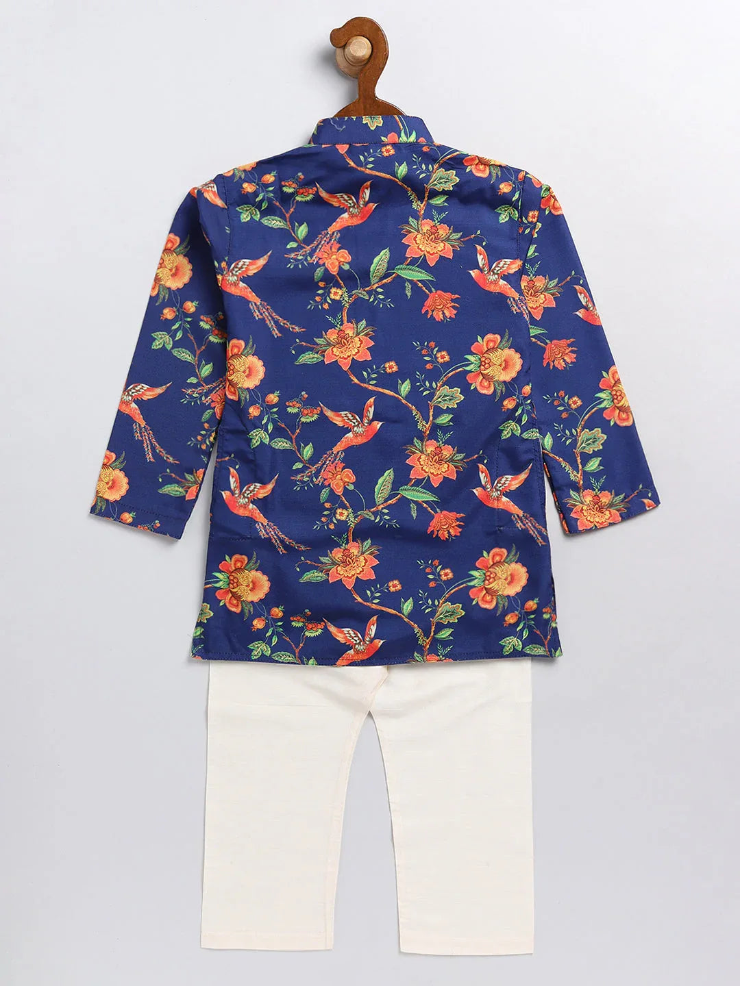 Sishu Boy's' Multicolor-Base-Navy Blue Kurta And Pyjama Set With Leheria Border
