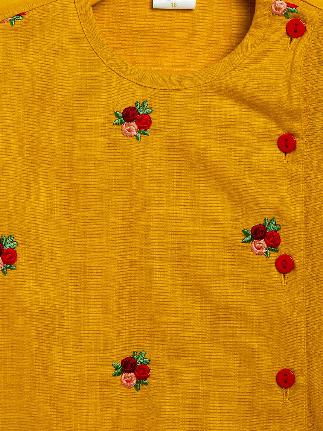 VASTRAMAY SISHU Boy's Mustard Floral Motif Embroidered Kurta and Red Dhoti Set - qivii