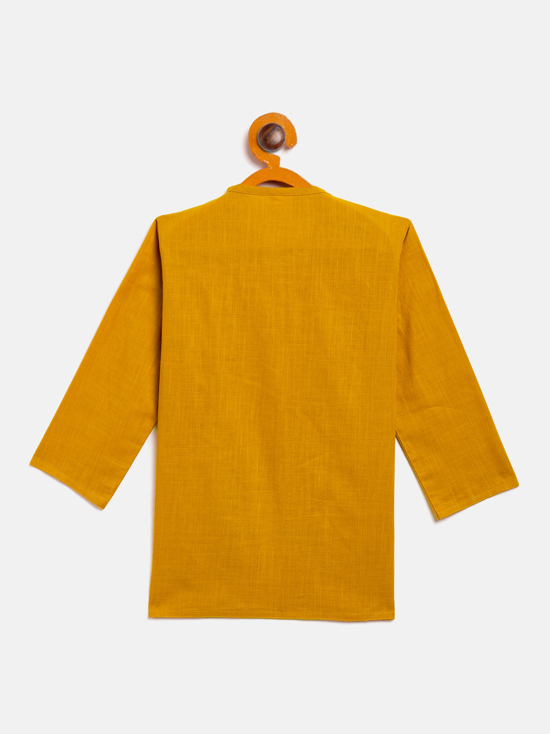 VASTRAMAY SISHU Boy's Mustard Floral Motif Embroidered Kurta and Red Dhoti Set - qivii