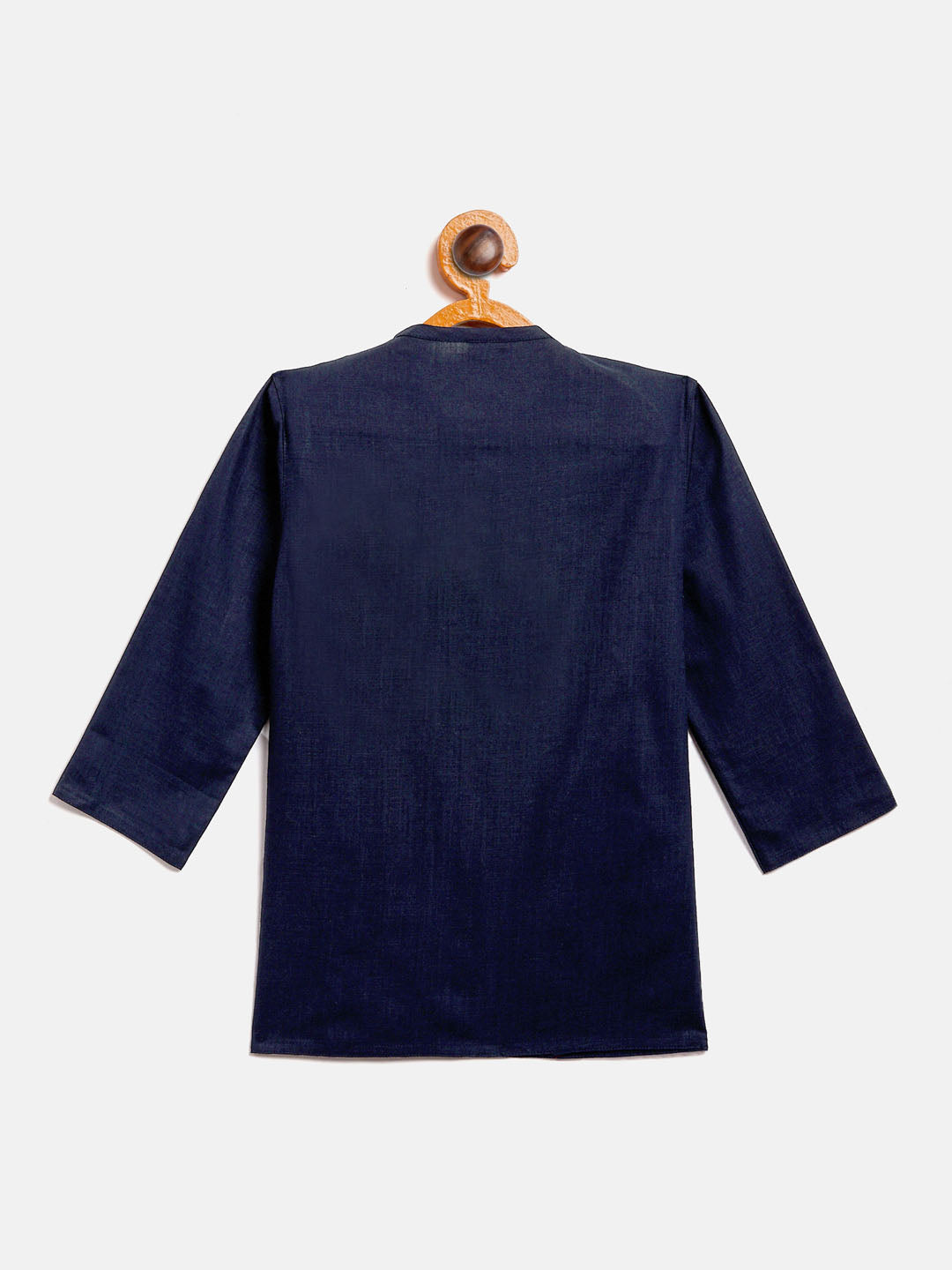 VASTRAMAY SISHU Boy's Navy Blue Floral Motif Embroidered Kurta and Red Dhoti Set - qivii