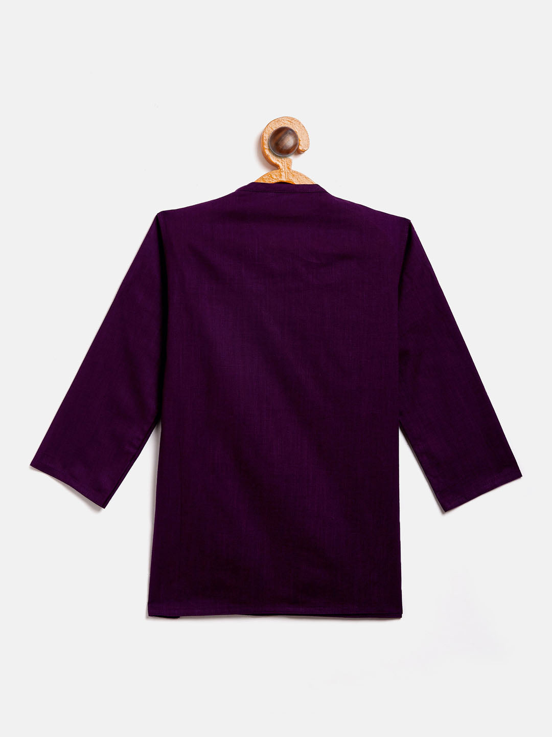 VASTRAMAY Boy's Purple Floral Motif Embroidered Kurta and Red Dhoti Set - qivii