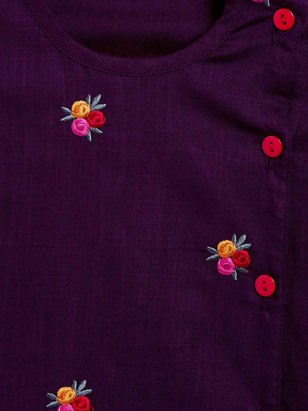 VASTRAMAY Boy's Purple Floral Motif Embroidered Kurta and Red Dhoti Set - qivii