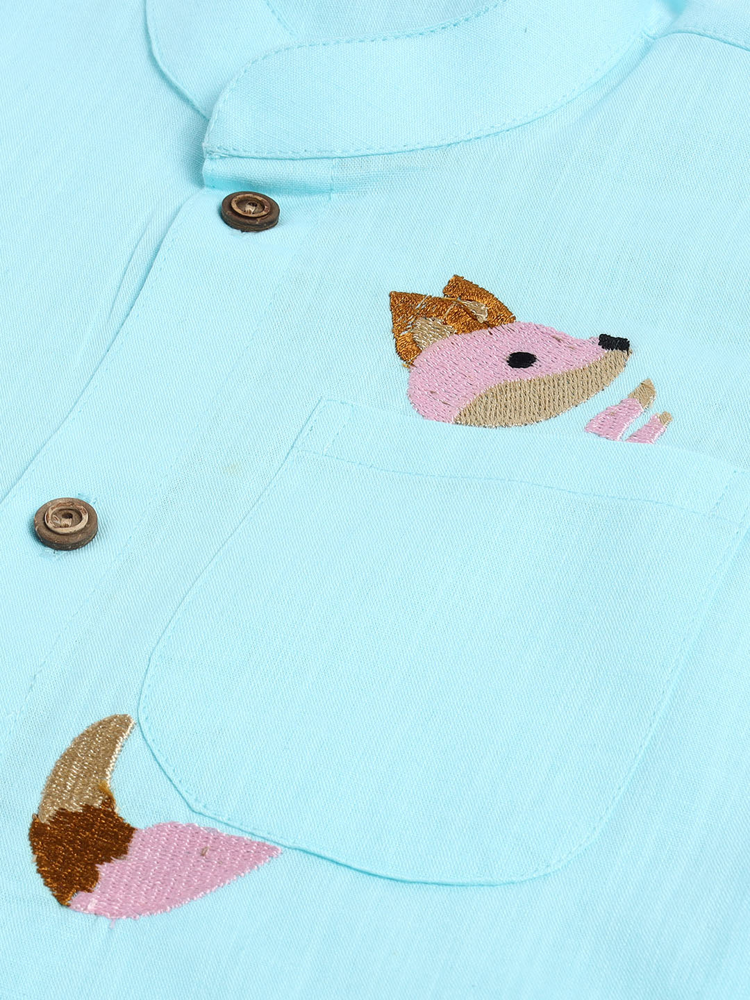 VASTRAMAY Boy's Aqua Blue and White Embroidered Cotton Kurta Pyjama Set - qivii