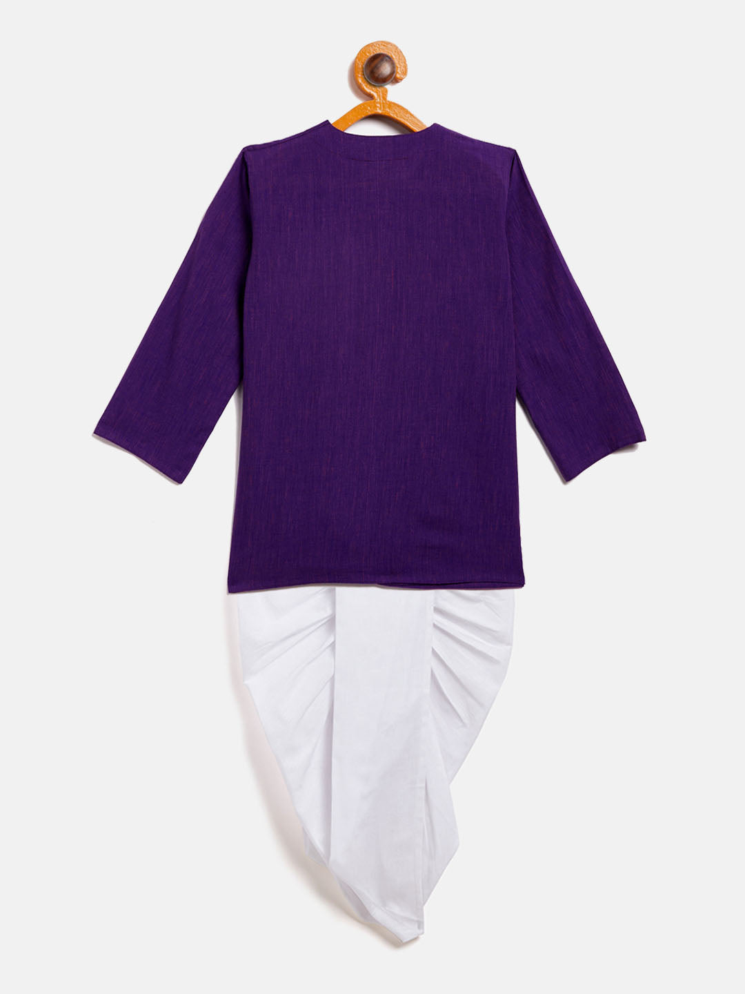 VASTRAMAY SISHU Boy's Purple Angrakha Style Krishna Kurta and White Dhoti Set - qivii