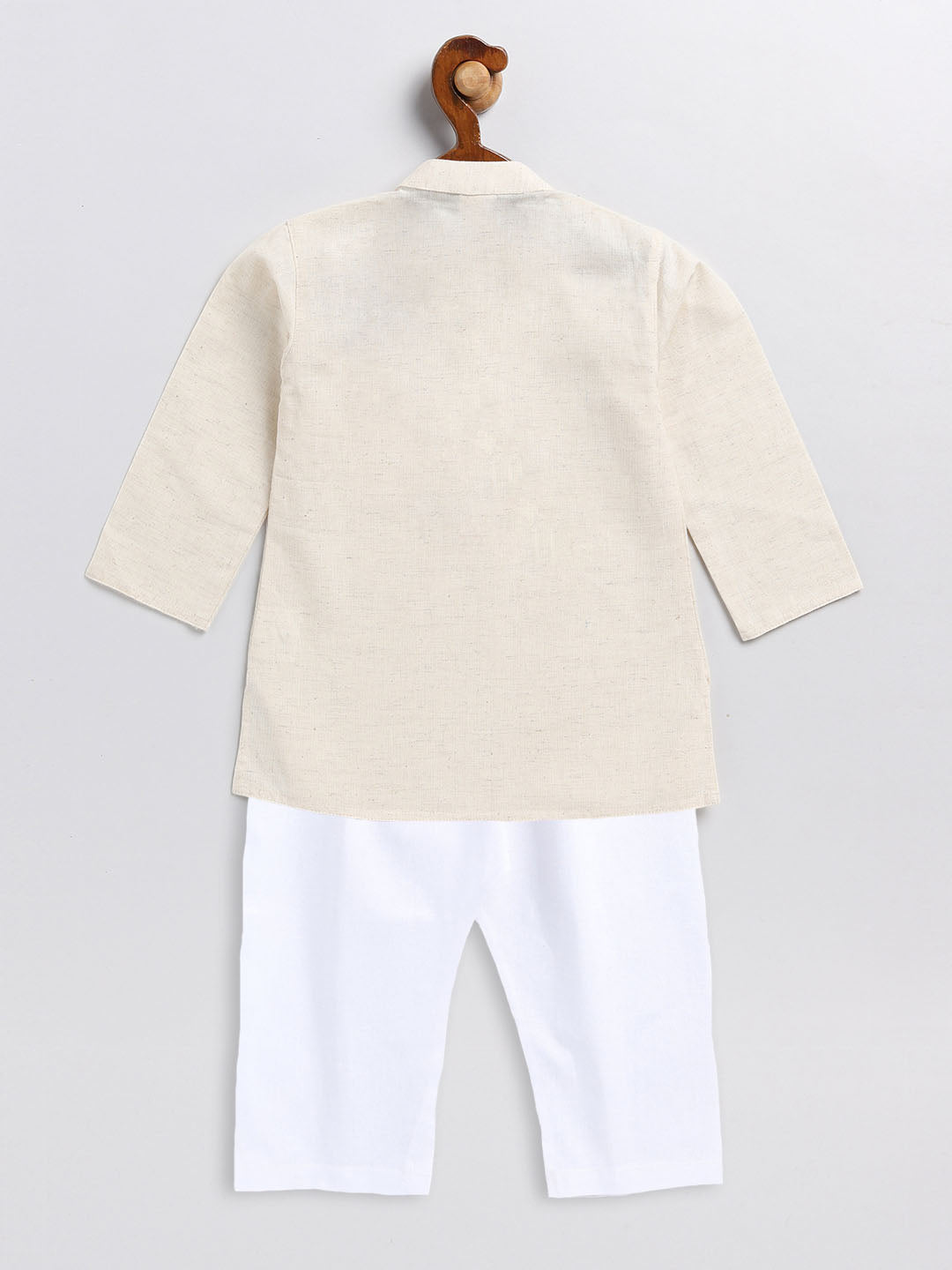 VASTRAMAY SISHU Boy's Beige and White Embroidered Cotton Kurta Pyjama Set - qivii