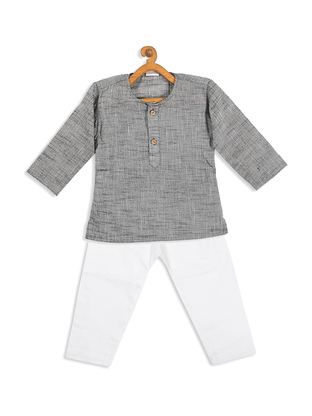 VASTRAMAY SISHU Boys' Grey Cotton Kurta and White Pyjama Set - qivii