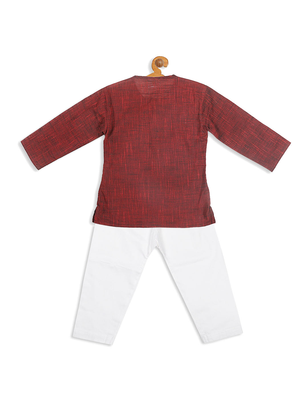 VASTRAMAY SISHU Boys' Maroon Cotton Kurta and White Pyjama Set - qivii