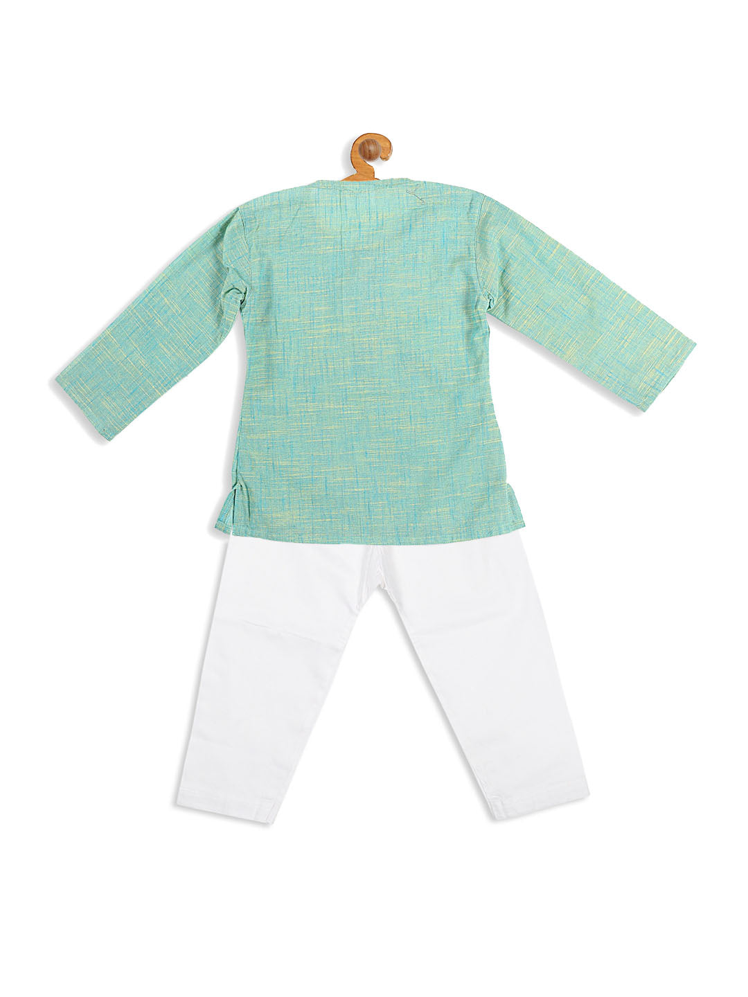 VASTRAMAY Boy's Parrot Green Cotton Kurta and White Pyjama Set - qivii