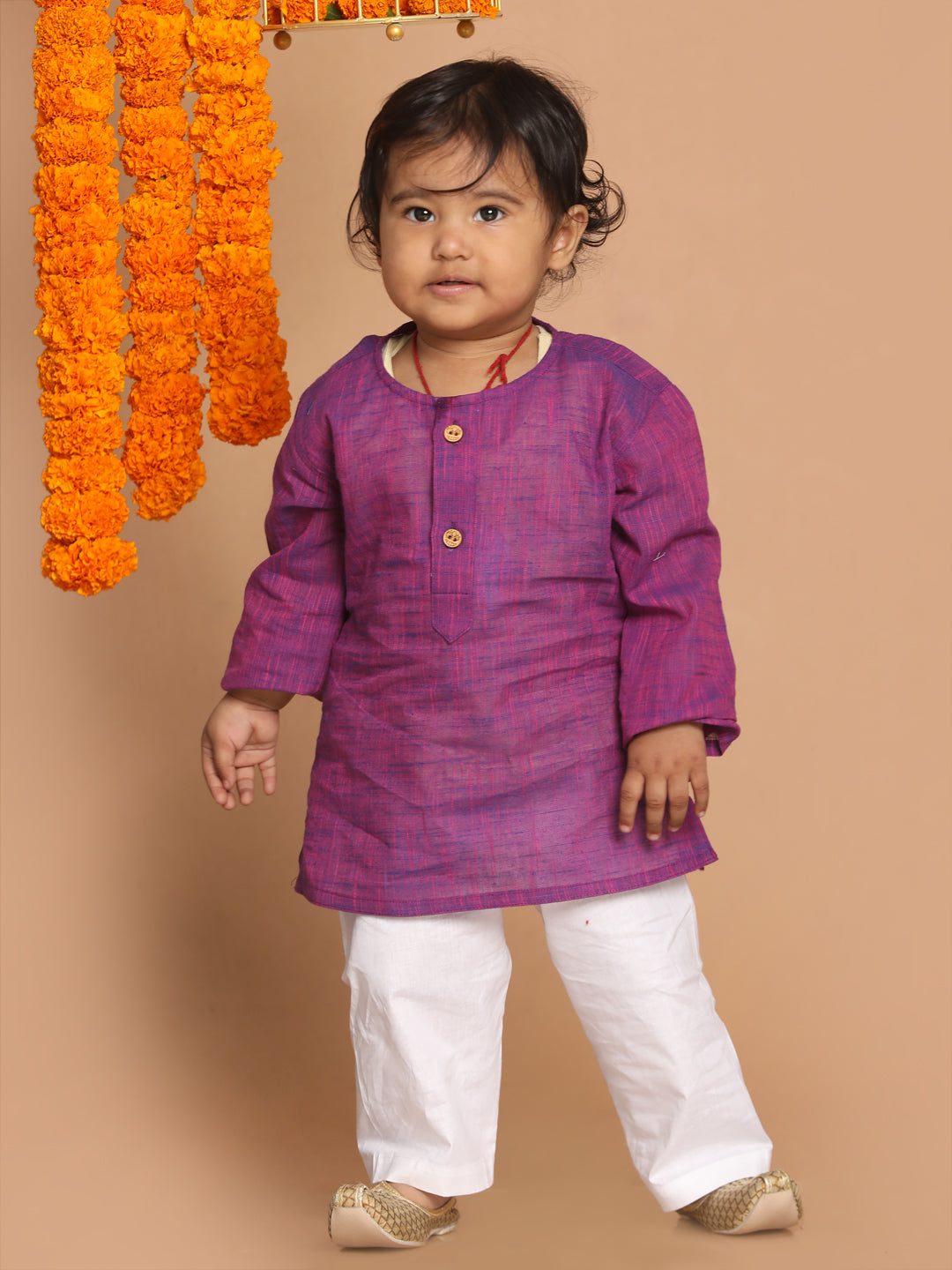VASTRAMAY SISHU Boys' Purple Cotton Kurta and White Pyjama Set - qivii