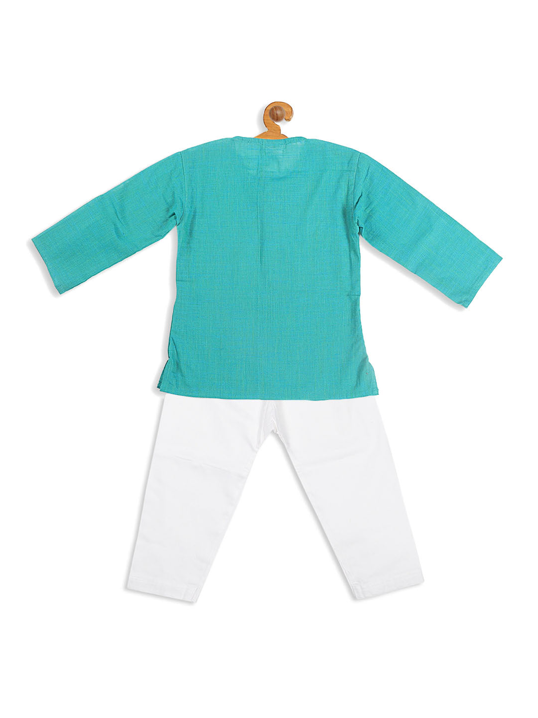 VASTRAMAY SISHU Boys' Turquoise Blue Cotton Kurta and White Pyjama Set - qivii