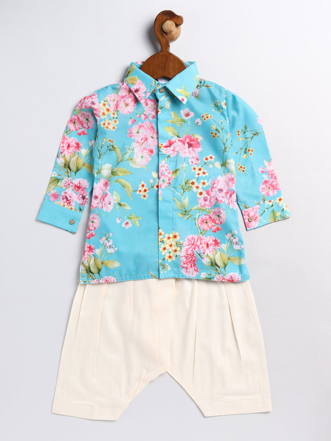 VASTRAMAY SISHU Boy's Aqua Floral Printed Kurta Patiala Set - qivii