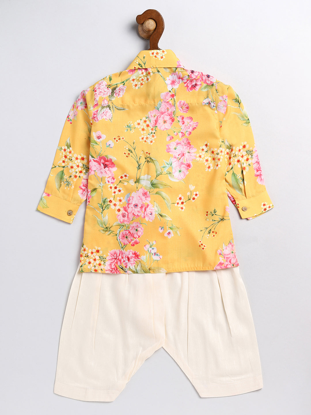 VASTRAMAY SISHU Boy's Yellow Floral Printed Kurta Patiala Set - qivii