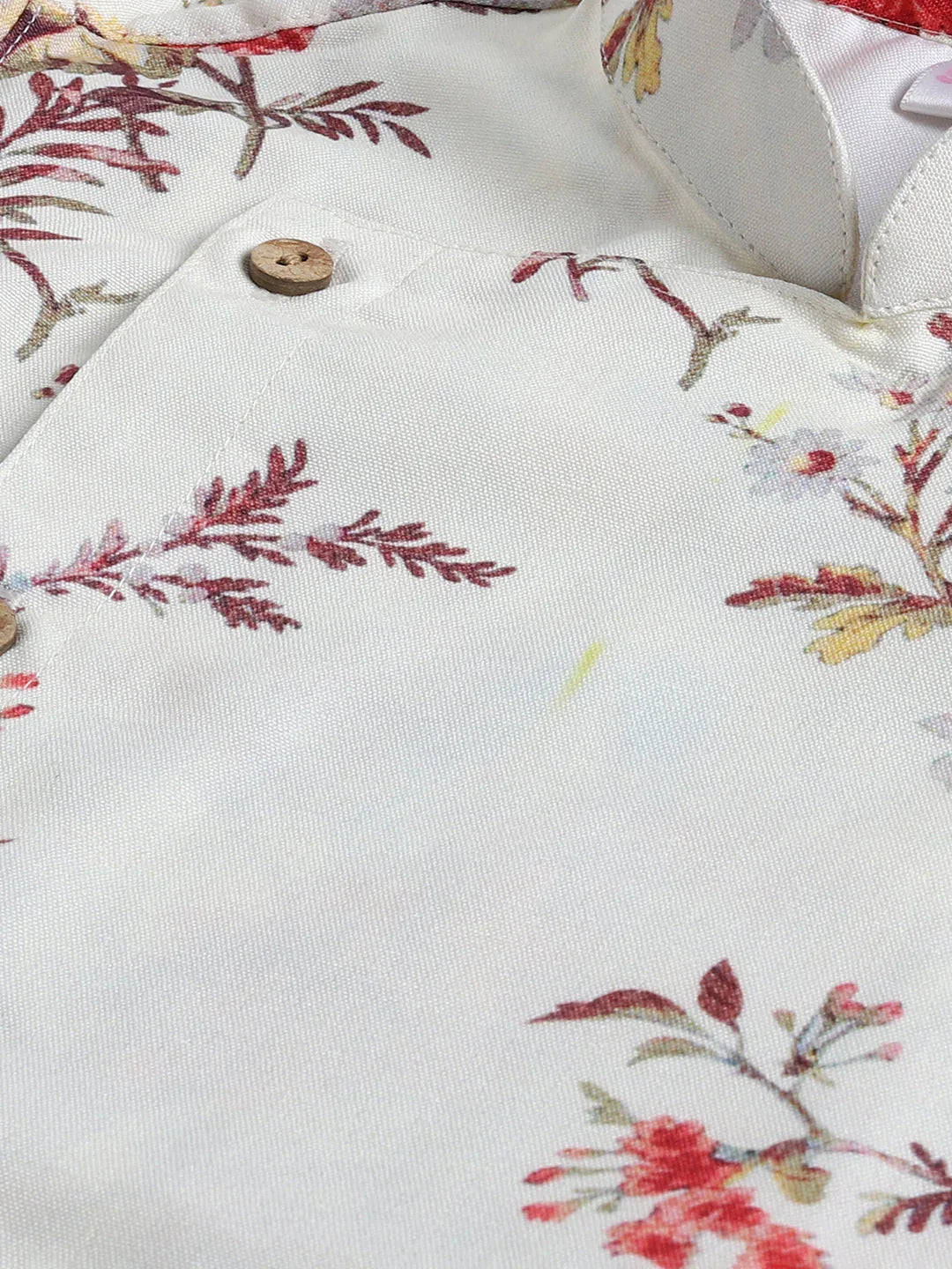 Boy's Cream Floral Printed Angrakha Kurta Pyjama Set