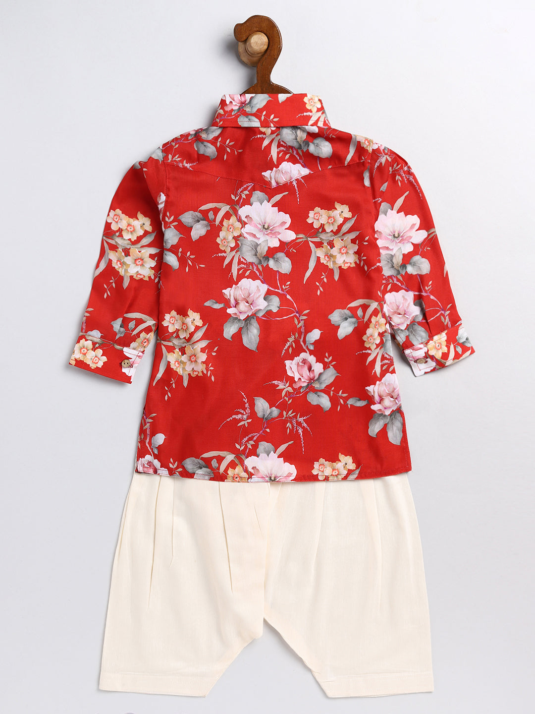 VASTRAMAY SISHU Boy's Red Floral Printed Kurta Patiala Set - qivii