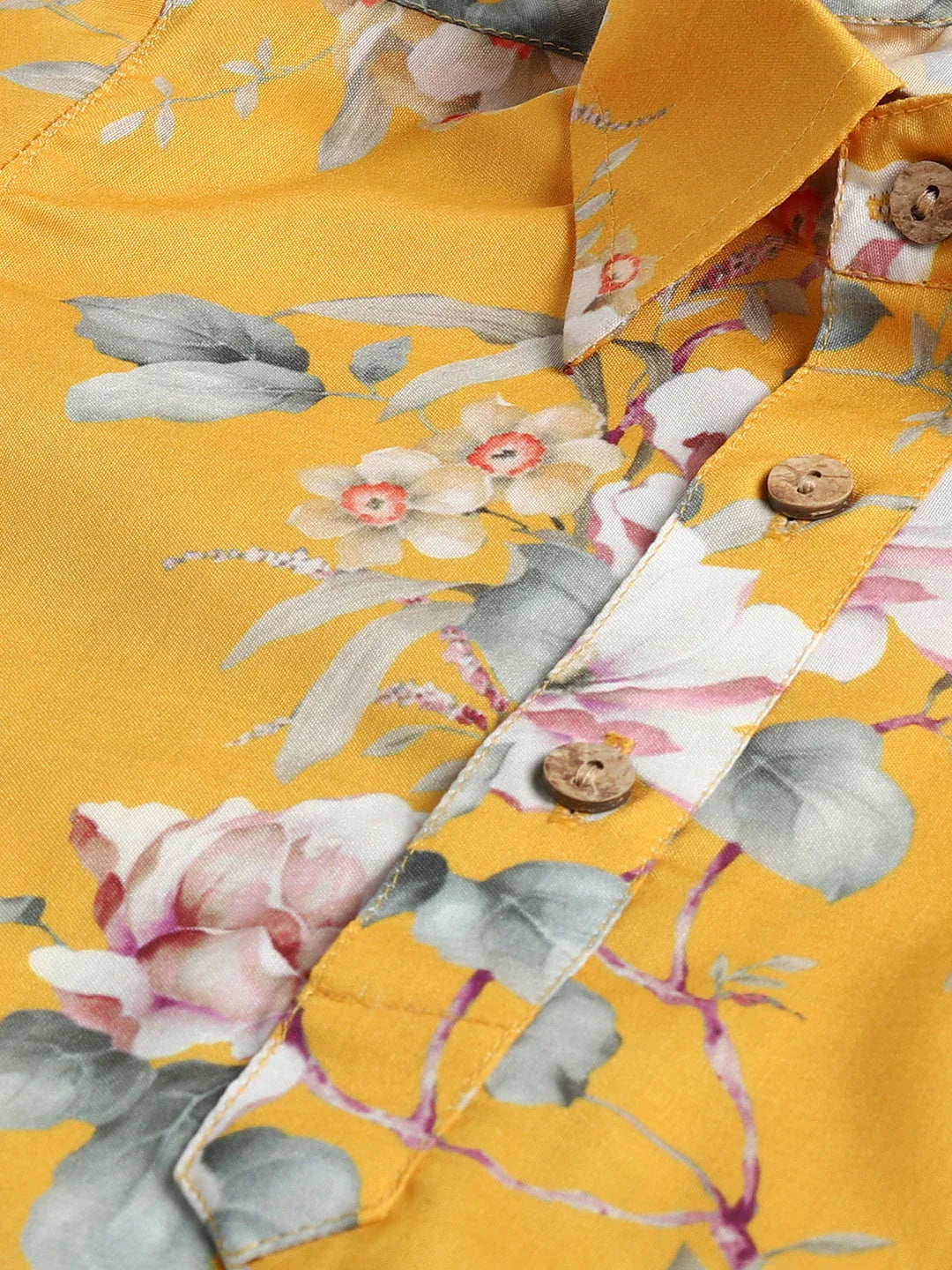 Boy's Yellow Floral Printed Kurta Patiala Set